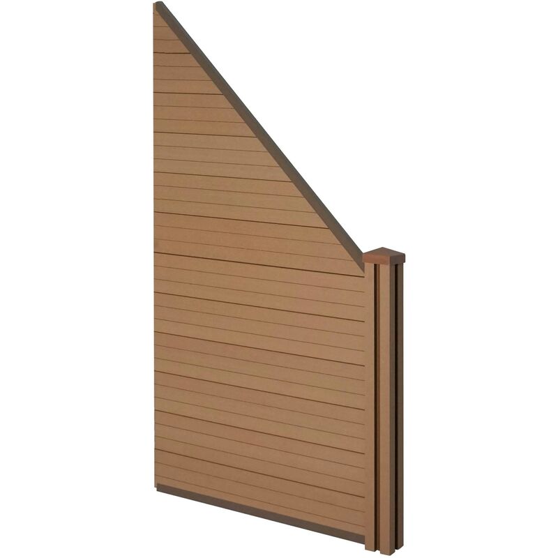 HHG - jamais utilisé] Pare-vue wpc Sarthe, clôture coupe-vent, poteaux wpc élément d'extension oblique à droite, 0,98m teck - brown