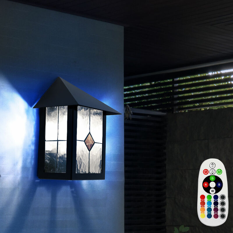 

Iluminación exterior de pared de acero inoxidable balcón foco de vidrio Tiffany en un juego que incluye bombillas LED RGB