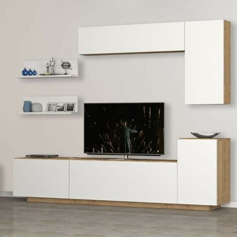 Mueble recibidor KALE 180 cm blanco y madera