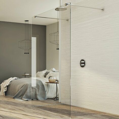 Pared de ducha de vidrio transparente 8 mm h 198 mod. Walk in Free 70 cm