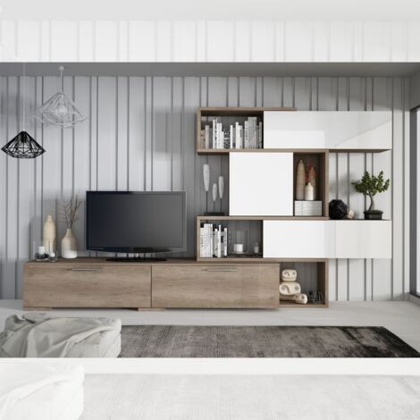 Pared equipada de roble y blanco 187,5x48,7x293