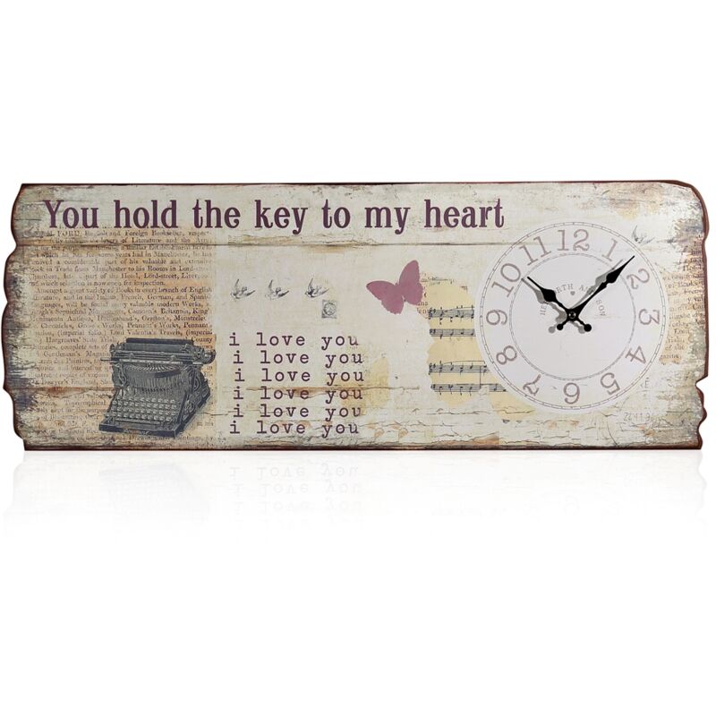 

Reloj de pared Panel de reloj Cuadro de pared 80x30 cm Madera Shabby Reloj de estación escudo de madera reloj decorativo decoración casa