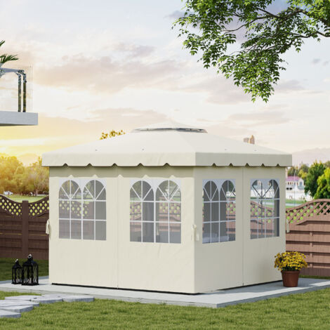 Paredes Laterales de Sustitución para Pérgola 3x3 m con Protección UV Ventanas Transparentes y Cortinas Ajustables Crema