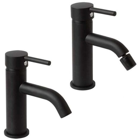 Pareja De Grifos Para Lavabo Y Bidé Negro Mate  Fassa