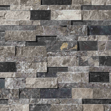 Parement en pierre naturelle marbre brut/adouci 60x15x1,5-2,5 cm – Couleur gris noir – Plaque de 0,09 m² pour murs intérieurs et extérieurs