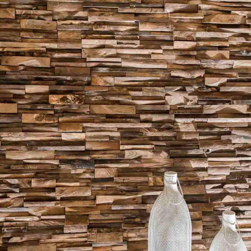 Parement en teck recyclé vieilli 20cm x50cm