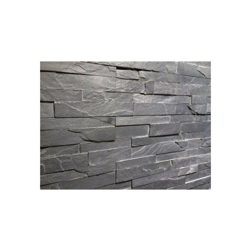 Stone By Stone - Parement mural - slimpanel - Ardoise noire - 15x55-60x1-2cm en z - Naturelle - (1 m²)