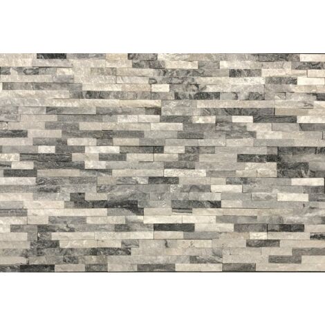 Plaquette de parement en quartzite gris nuageux – Format 15x55-60x1-2 cm – Type en Z – Surface 1 m² – Pour murs intérieurs et extérieurs - 15x55-60x1-2cm