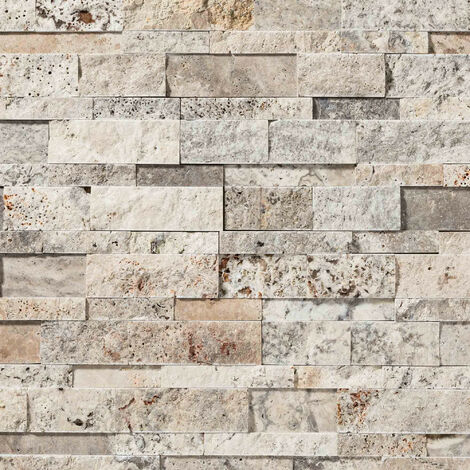 Parement travertin brut/adouci 60x15x1,5-2,5 cm – Gris silver – Plaquette 0,09 m² pour décoration intérieure/extérieure