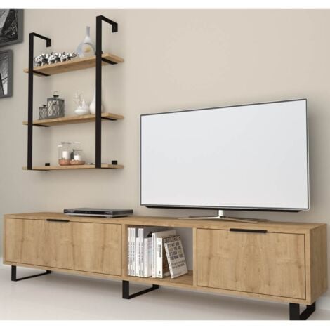 Parete attrezzata 180 cm porta tv e libreria Zenon colore rovere