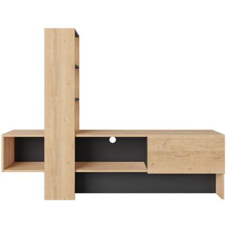 Parete attrezzata 180 cm porta tv rovere chiaro e grigio antracite - Barcellona