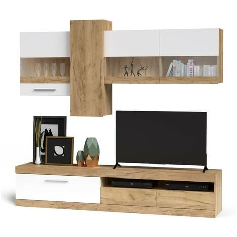 Parete attrezzata 235 cm stile moderno colore rovere e bianco - Tokio