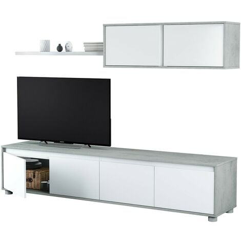 Mobile Tv Bianco Lucido Sospeso.Parete Attrezzata Bianco Grigio Cemento Mobile Tv Pensile Sospeso Da Soggiorno 96404mm