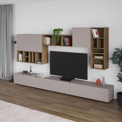 Parete attrezzata Big colore tortora e hitit noce H 192x32.50x300 cm
