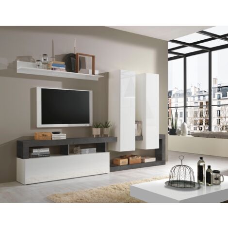 Parete attrezzata Big linea Frame in Bianco Lucido e Ossido