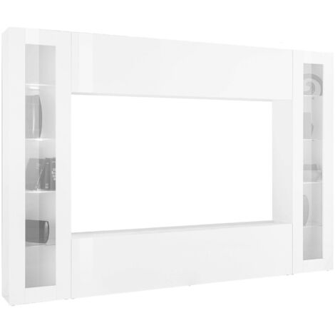 Parete Attrezzata Giuliano, 8 Ripiani, Modulabile Made in Italy, 30x260x180h cm Bianco Lucido