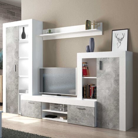 Parete attrezzata grande da soggiorno in legno nobilitato bilaminato con spazio porta tv Oscar -  Olmo e grigio