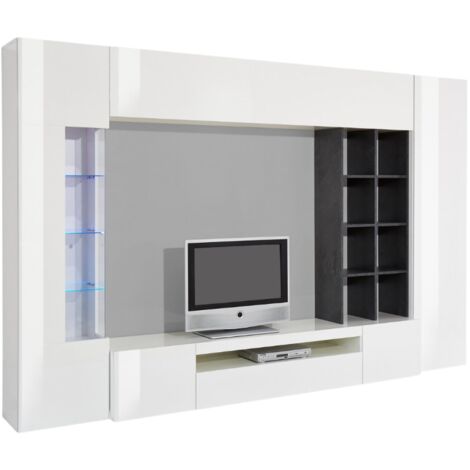 Parete Attrezzata Igor, 7 Ripiani, Modulabile Made in Italy, 40x290x192h cm Bianco Lucido