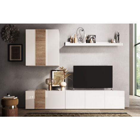 Parete attrezzata linea Olimpo finitura Bianco Lucido e Rovere Kadiz