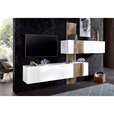 Corona Unit Maple Pensile sospeso bianco lucido e legno con 3 ante