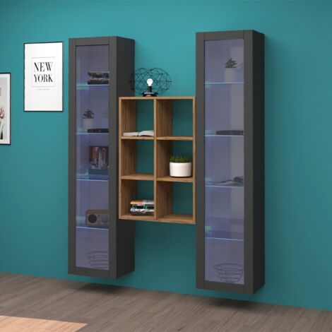 Parete Attrezzata Moderna per Soggiorno 140x30x180cm - ECHO - Colore: antracite opaco