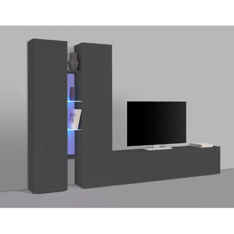 Parete Attrezzata Moderna per Soggiorno 280x30x180cm - ECHO - Colore: antracite opaco