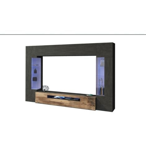 Parete Attrezzata Moderna per Soggiorno 290X40X191,2cm - QUANTUM - Colore: report/acero pereira