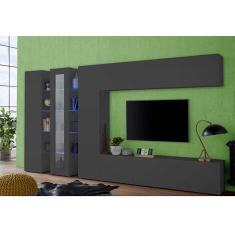 Parete Attrezzata Moderna per Soggiorno 340x30x180cm - ECHO - Colore: bianco laccato lucido