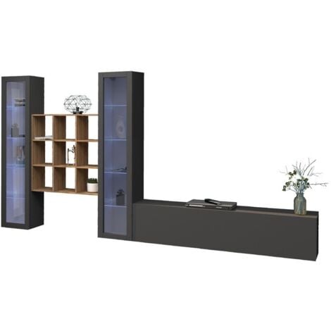 Parete Attrezzata Moderna per Soggiorno 350x30x180cm - ECHO - Colore: antracite opaco