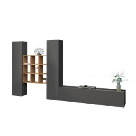 Parete Attrezzata Moderna per Soggiorno 350x30x180cm - ECHO - Colore: antracite opaco
