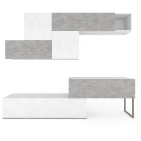Parete Attrezzata Moderna per TV, 247x202 cm, Bianco/Cemento, Mobile già montato