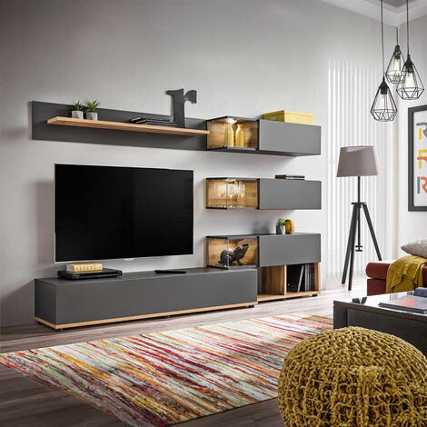 Parete attrezzata OVIEDO Gihome ® rovere antracite tv soggiorno moderno design