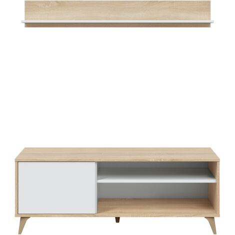 Parete attrezzata porta TV 135 cm bianco opaco e rovere - Nuoro