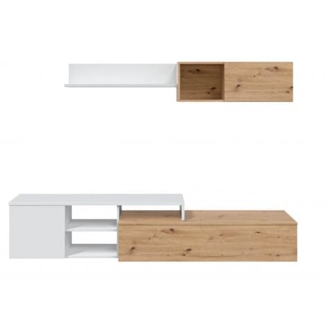 Parete attrezzata porta TV 220 cm rovere nordico e bianco opaco - Avola
