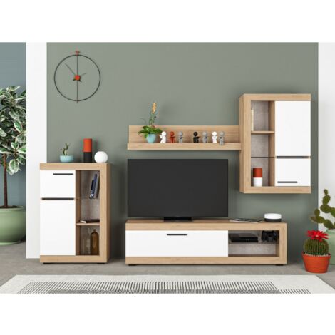 Parete attrezzata porta tv 180 cm Asia Rovere chiaro Bianco opaco - Caesaroo