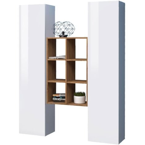 Parete Attrezzata Soggiorno 140x30x180 cm Maruska n°22 Bianco Lucido