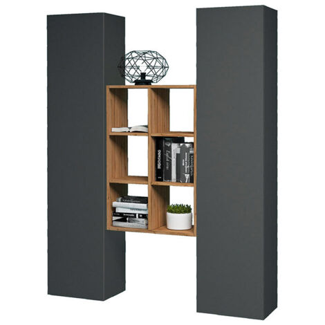 Parete Attrezzata Soggiorno 140x30x180 cm Maruska n°22 Grigio Antracite Opaco