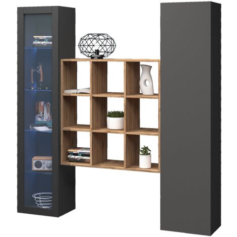 Parete Attrezzata Soggiorno 170x30x180 cm Maruska n°25 Grigio Antracite Opaco