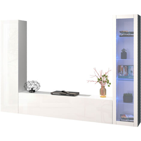 Parete Attrezzata Soggiorno 260x30x180 cm Maruska n°13 Bianco Lucido