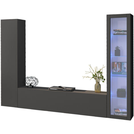 Parete Attrezzata Soggiorno 260x30x180 cm Maruska n°13 Grigio Antracite Opaco