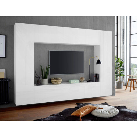 Parete Attrezzata Soggiorno 260x30x180 cm Maruska n°2 Bianco Lucido