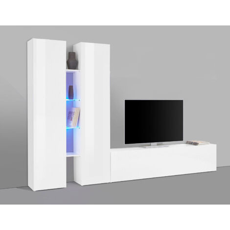 Parete Attrezzata Soggiorno 280x30x180 cm Maruska n°10 Bianco Lucido