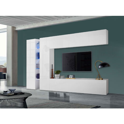 Parete Attrezzata Soggiorno 280x30x180 cm Maruska n°8 Bianco Lucido