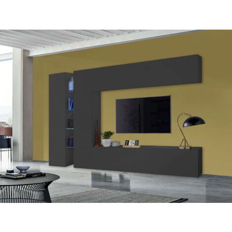 Parete Attrezzata Soggiorno 280x30x180 cm Maruska n°8 Grigio Antracite Opaco