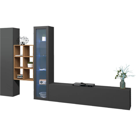 Parete Attrezzata Soggiorno 320x30x180 cm Maruska n°15 Grigio Antracite Opaco