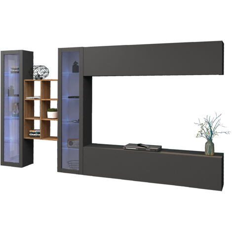 Parete Attrezzata Soggiorno 320x30x180 cm Maruska n°17 Grigio Antracite Opaco