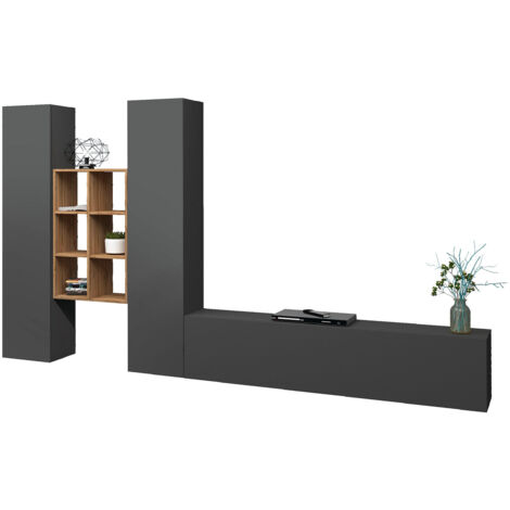 Parete Attrezzata Soggiorno 320x30x180 cm Maruska n°21 Grigio Antracite Opaco