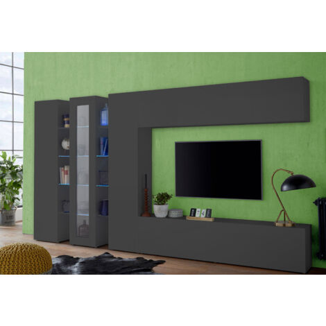 Parete Attrezzata Soggiorno 340x30x180 cm Maruska n°1 Grigio Antracite Opaco