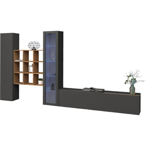 Parete Attrezzata Soggiorno 350x30x180 cm Maruska n°24 Grigio Antracite Opaco