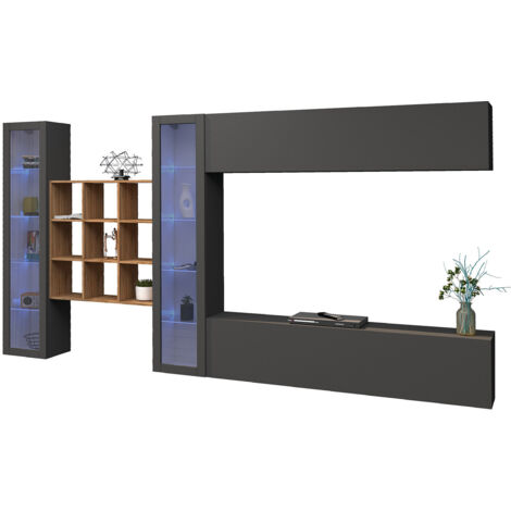 Parete Attrezzata Soggiorno 350x30x180 cm Maruska n°26 Grigio Antracite Opaco